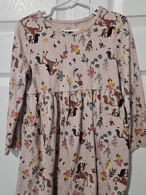 wonder nation Pink Floral & Squirrel Print Long Sleeve Dress